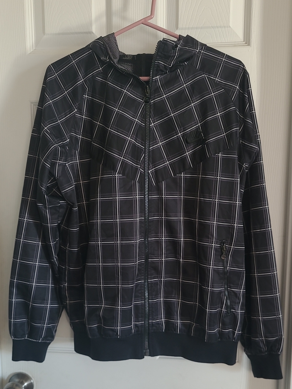 Vintage Nike Air Black Plaid Lightweight Zip-Back Split Hoodie Windbreaker